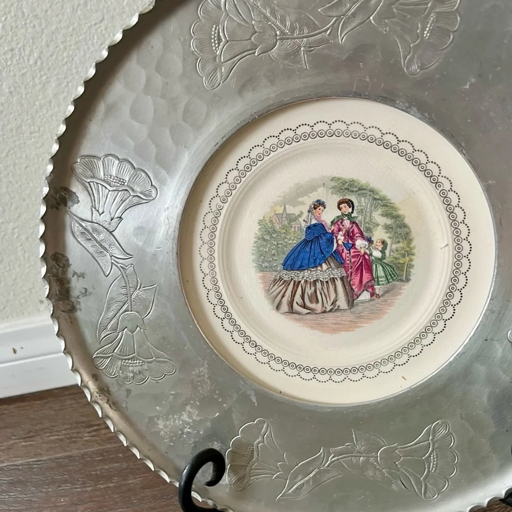 Decorative Silver Plate with Victorian Scene